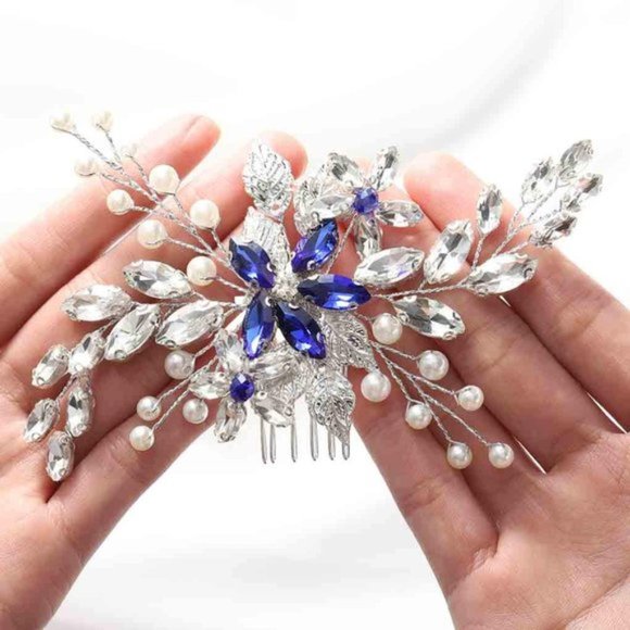 Wedding Hair Comb Blue Rhinestone Bridal for Bride and Bridesmaids - Picture 7 of 8